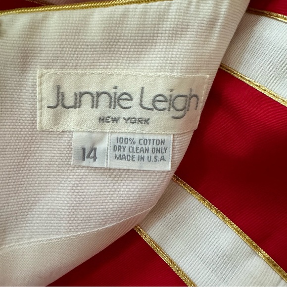 Vintage 80s Junnie Leigh Key Keyhole Red Gold Stripe Dress Novelty sz Large - Picture 13 of 13